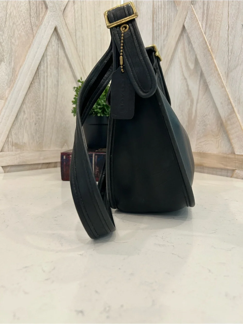 Vintage Coach Black Leather Janice Shoulder Bag with Gold Hardware #9950